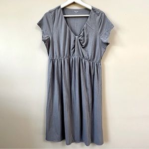 Garnet Hill Gray Cotton Gathered V Neck Summer Dress Women’s Size L